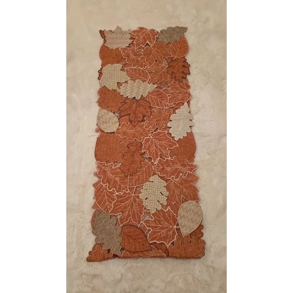 Fall Leaves Table Runner 14x72 Embroidered Cutwork EF5616B Rare Evermaple Sample